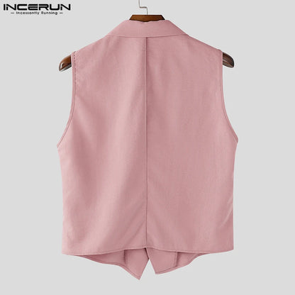 INCERUN Summer Men's Sets Solid Color Sleeveless Tops Tee Buttons Summer Long Pants Male Two-piece Suits Streetwear 2PCS S-5XL.