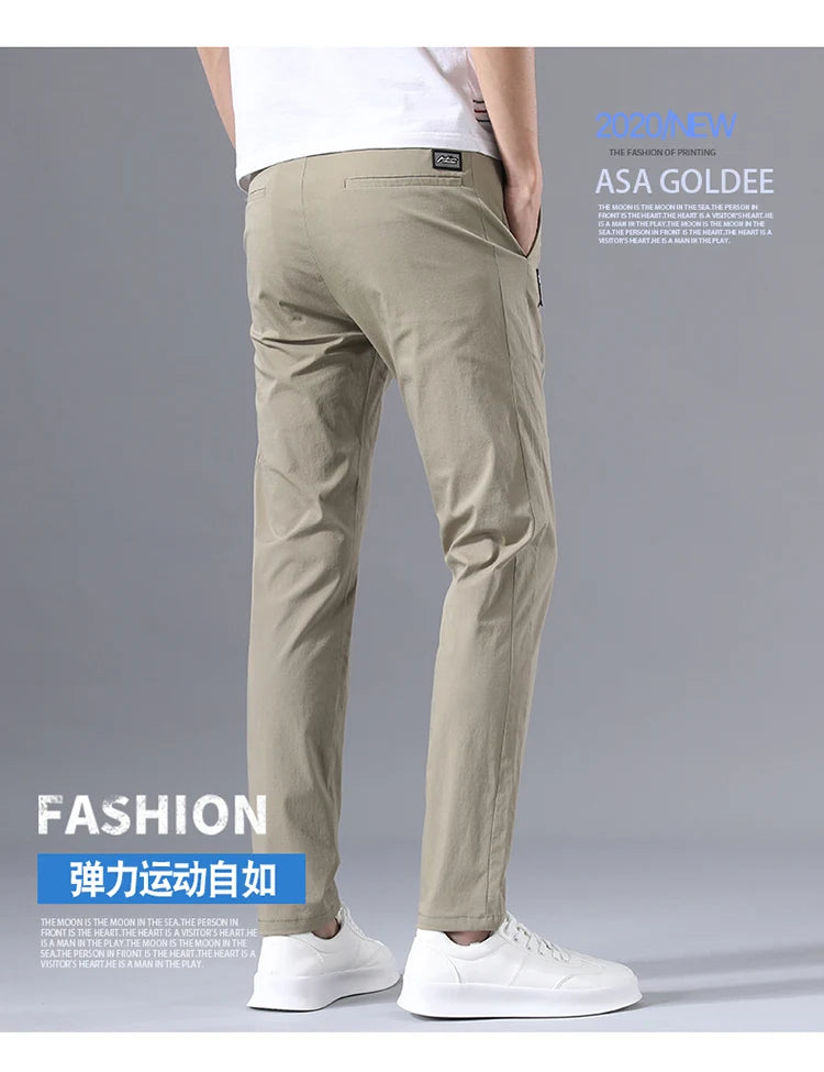 2025 Men's Casual Pants Slim Fit Stretch Classic Chino Trouser Male Stretch Elastic Korean Summer Dress Ice Light Thin Business.
