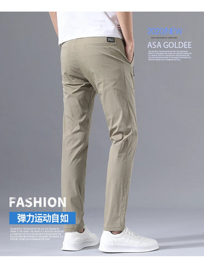 2025 Men's Casual Pants Slim Fit Stretch Classic Chino Trouser Male Stretch Elastic Korean Summer Dress Ice Light Thin Business.