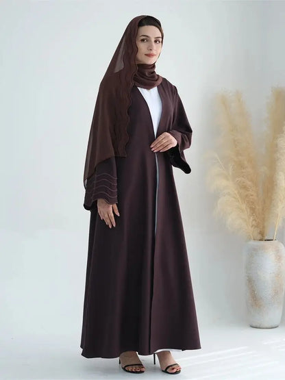 Ramadan Eid Women Gray Black Dubai Khimar Abaya Islam Muslim Kimono Hijab Dress Set Kebaya Kaftan Djellaba Robe Femme Musulmane.