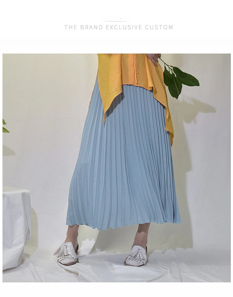 Classical Women Pleated Skirt 90cm/80cm Long Female Elastic Waist Skirt Big Size Velvet Pleated Skirt for Winter Ankle-Length