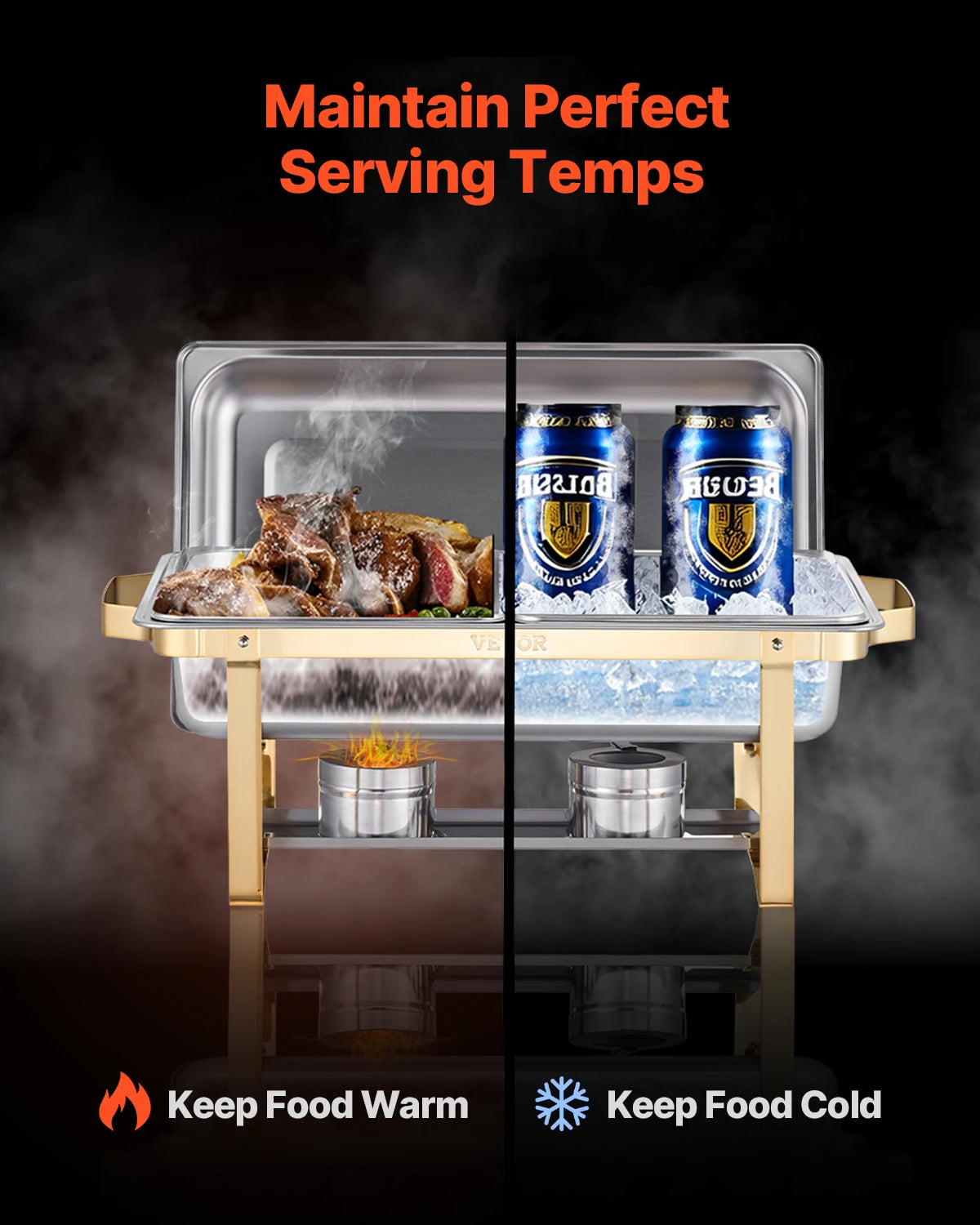 SucceBuy 8 Qt 4 Pack Chafing Dish Buffet Set Stainless Steel Chafer with 2 Full Size and 4 Half Size Pans Catering Warmer Server.