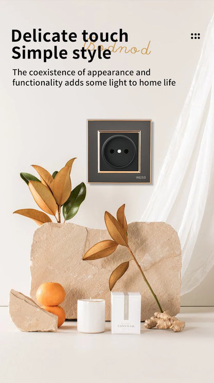 WESA EU-Standard-Spiegel-Acryl-Wandsteckdose, schwarze, flammhemmende Panel-Steckdose, 16 A, Steckdose, keine Standard-Erdung.