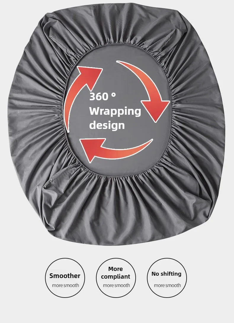 1Pc Fitted Bed Sheet With Elastic Band Solid Color Anti-slip Adjustable Mattress Cover for Single Double (No Pillowcase）