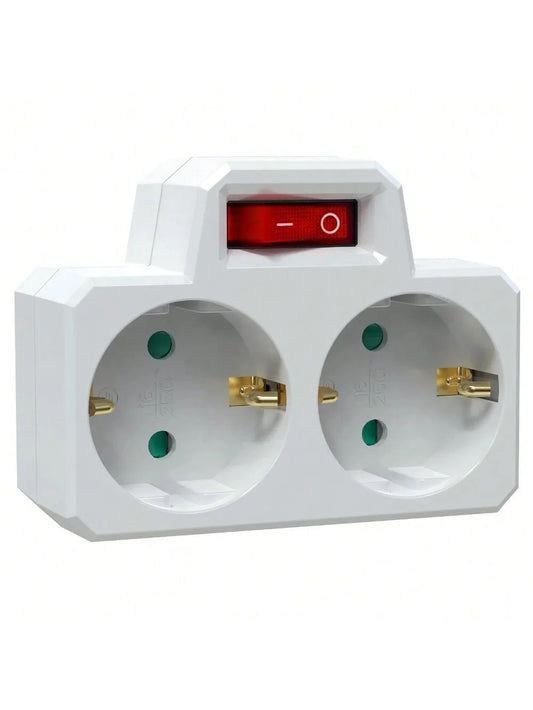 Doppelsteckdosenadapter mit EIN/AUS-Schalter, europäischer deutscher Standard, Wandstecker, Steckdose, Stromkonverter für Zuhause.