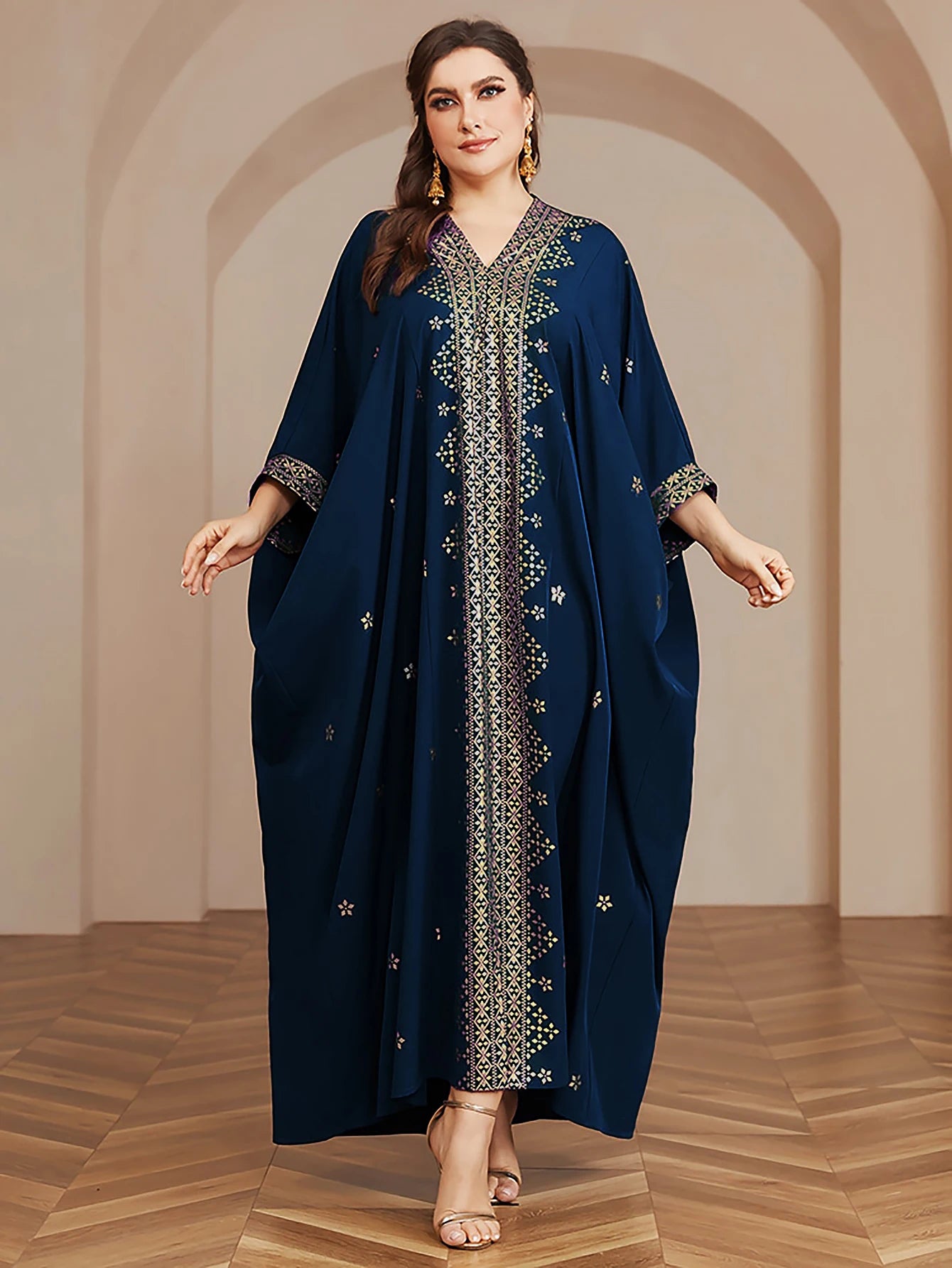 Wow! Langarm-Abaya in Übergröße mit Goldfolie – atemberaubendes arabisches Kleid, steigern Sie Ihren Stil für jede Veranstaltung!.