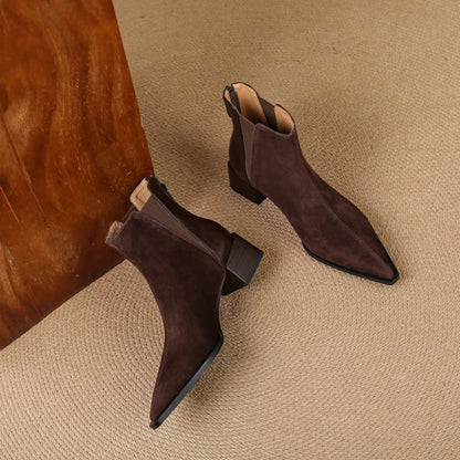 Autumn Winter Women Thick Heel Ankle Boots Elegant Back Zippers Shoes Modern Leather Suede Splicing Short Botas Para Mujer.