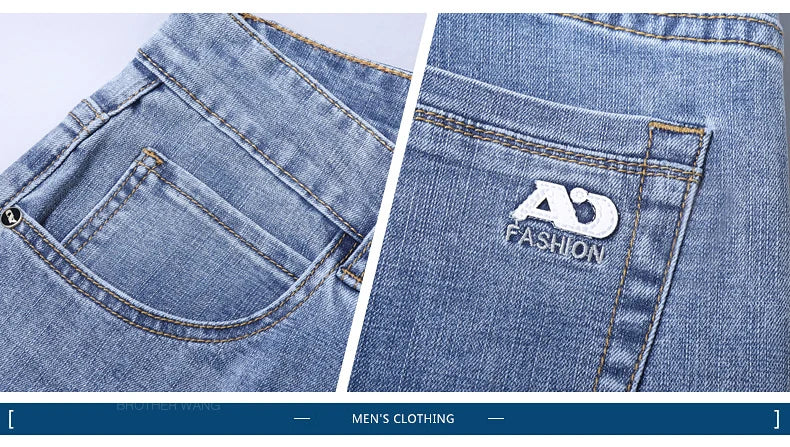 Spring Men's Light Blue Slim Jeans Stylish Casual Stretch Fabric Denim Pants Classic Trousers Smoke Gray.