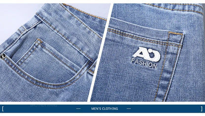 Spring Men's Light Blue Slim Jeans Stylish Casual Stretch Fabric Denim Pants Classic Trousers Smoke Gray.