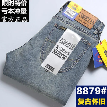 Csmor Lee Men's Jean Autumn Winter Loose-fit Straight-leg Trendy Pants Casual Denim Trousers Men Classic Stretch Jeans Fashion