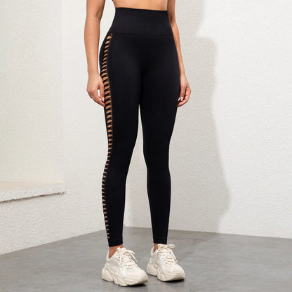 Hohe Taille, ausgehöhlte Yogahose, leichte, atmungsaktive Fitness-Sport-Leggings, Bauchkontrolle, Po-Lifting, Damenhose.