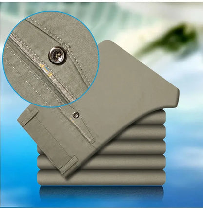 Smart Casual Pure Cotton Anti-Wrinkle High Waist Loose Baggy Straight Thicken Men Spring Autumn Solid Color Mid Casual Pants.