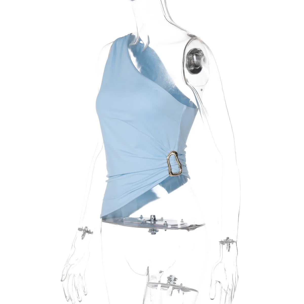 Cryptographic Summer Fashion One Shoulder Tops Slim Sexy Backless Basic Asymmetrical Women's Crop Top Tank Ruched Streetwear.