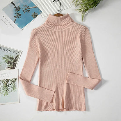 2025 Women Autumn Winter Casual Tops Women Turtleneck Sweater Knitted Soft Pullovers Cashmere Jumpers Basic Solid Soft Sweaters