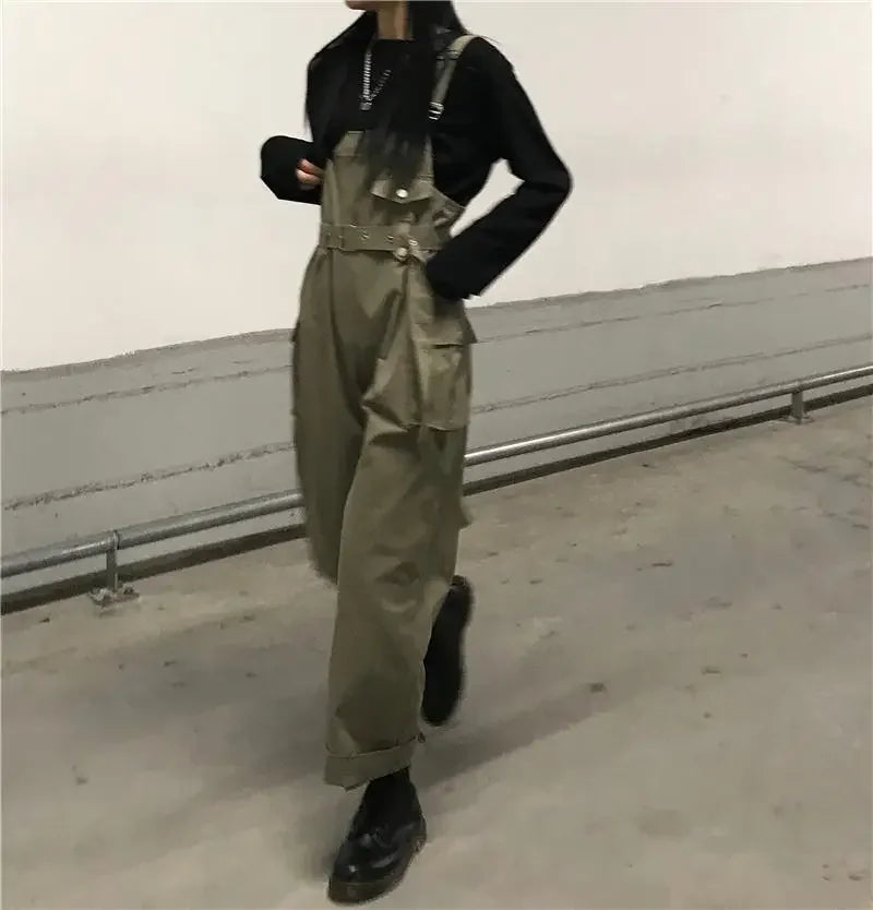 Jumpsuits Women Design Loose Fashion Vintage Students Spring Korean Style Straight Leisure Belt Simple Solid Elegant Tender Cozy