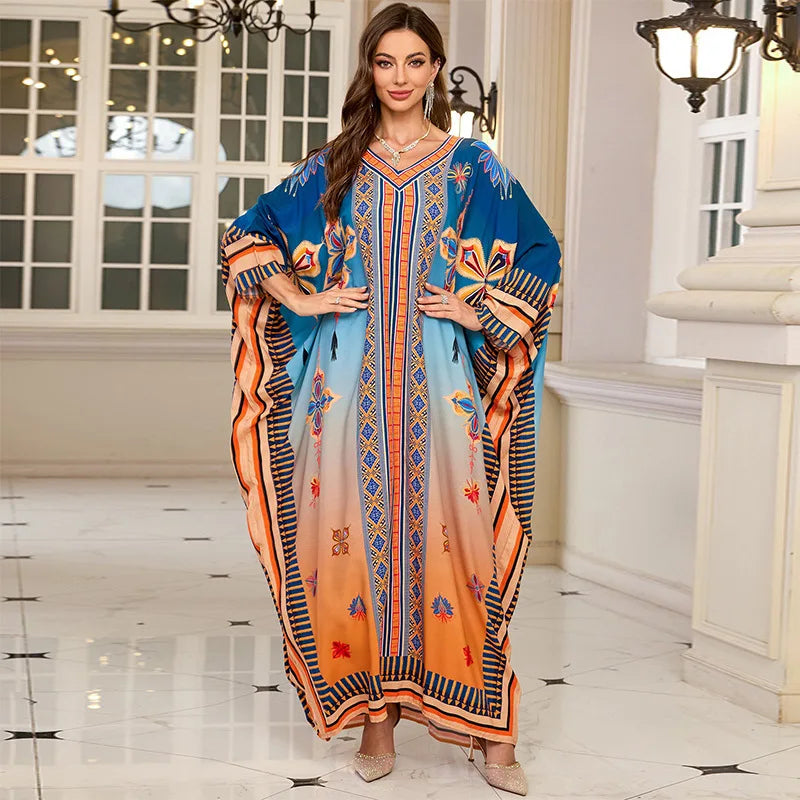 Frauen bestickte lange Kaftane Plus Size Kaftan Kleider Strand Badeanzug Cover Up Moomoo Kleid marokkanische Robe