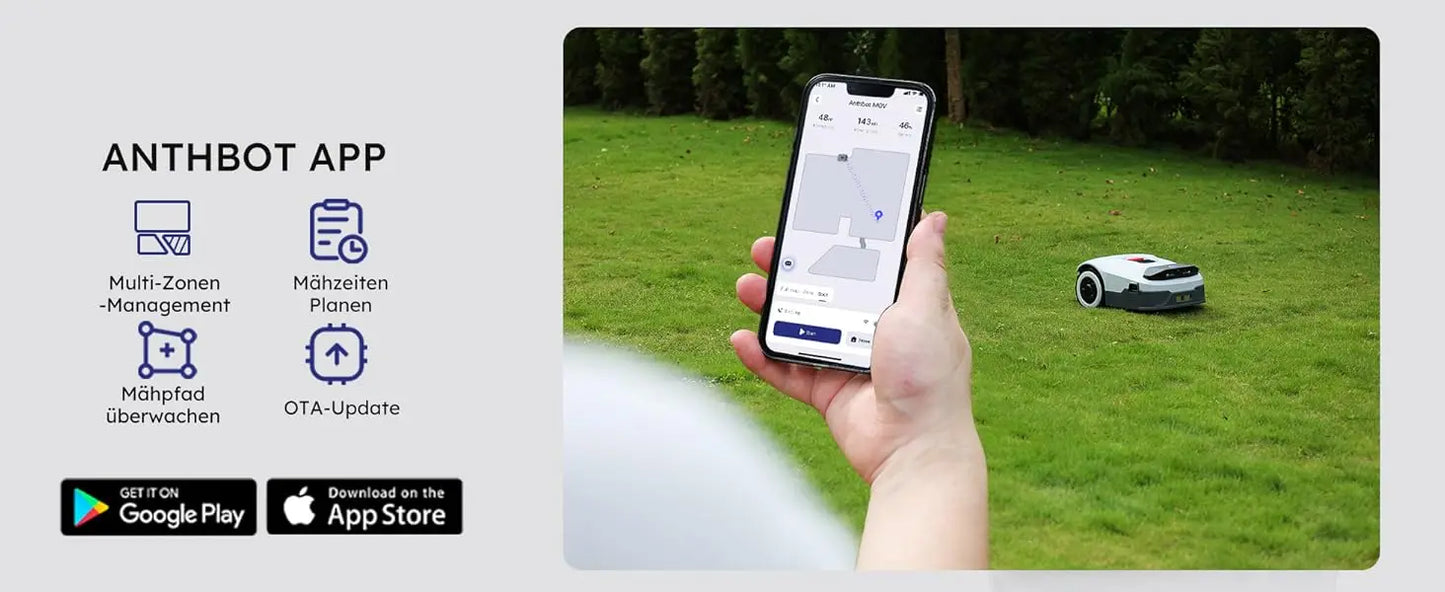 ANTHBOT Genie 600 AI kabelloser Roboter-Rasenmäher, max. 900 m2, Vollfrequenzband RTK + 4-kamera-Vision-Rasenmäherroboter