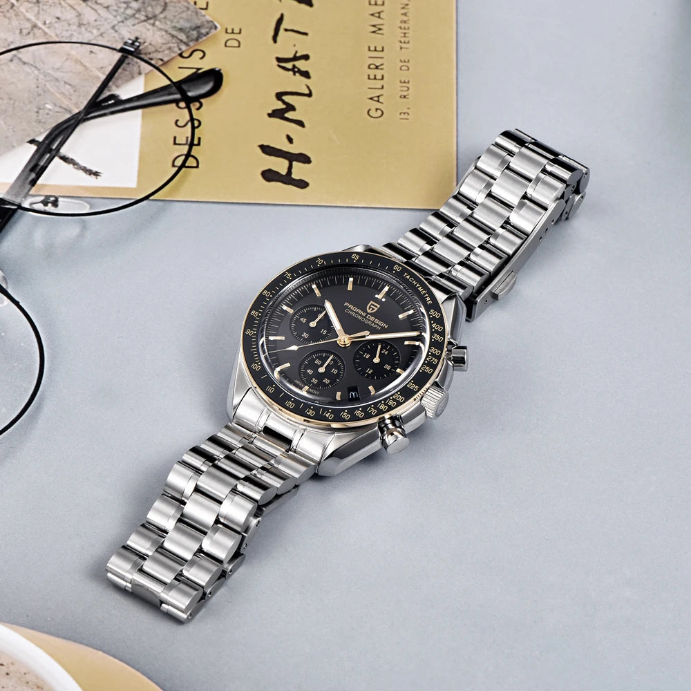 PAGANI DESIGN 2025 New Moon Watch Retro Luxury Quartz Watches For Men Stainless steel Luminous waterproof Sport Chronograph Man.