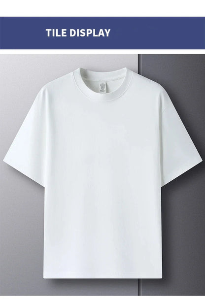 100% Pure Cotton Summer High-end Brand Men's Short Sleeve Round Neck Fashionable Style Half Sleeved Top Breathable T-shirt.