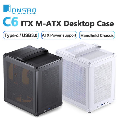Jonsbo C6-ITX Handle Case MATX ITX MESH Boards Type-c ATX Power Supply Desktop Game Office Small Cooling Computer C6 Chassis.