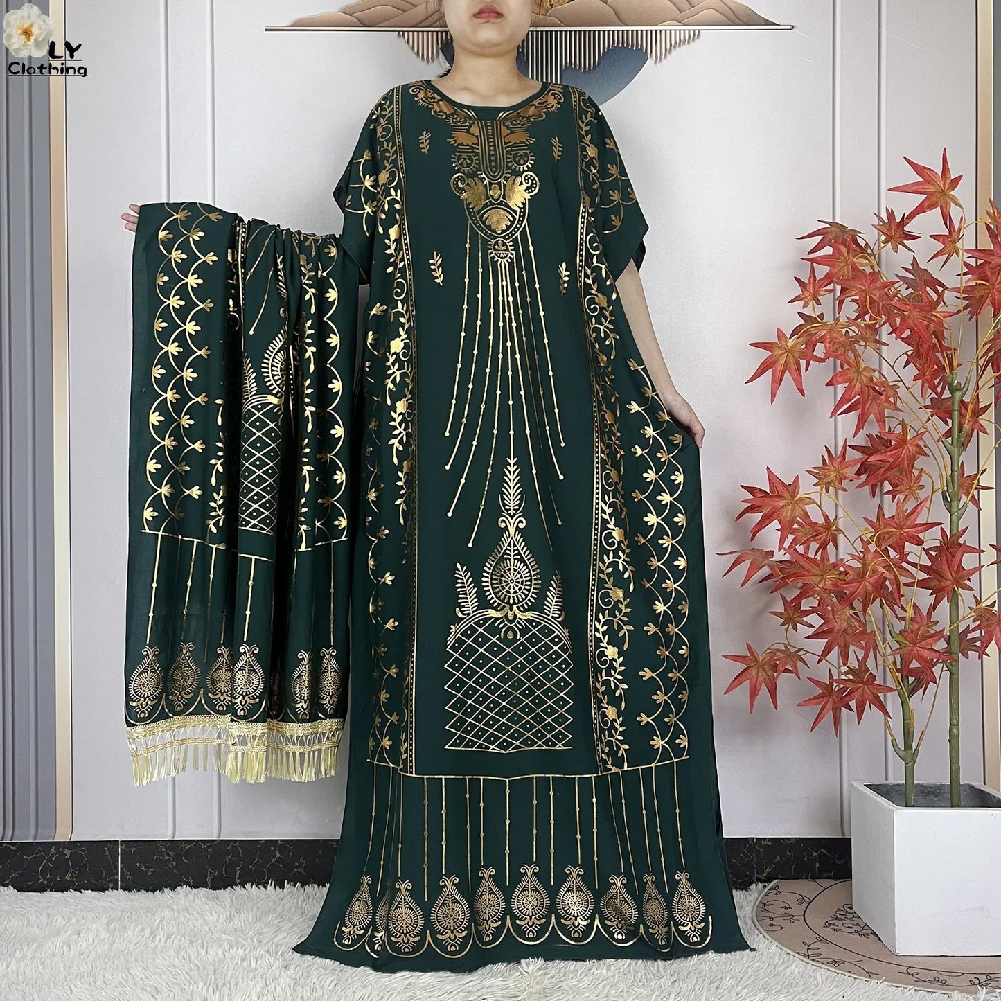Neue Sommer Abaya für Frauen lässig Kurzarm weiches Baumwoll kleid Dubai Kaftan lose Dame Maxi Islam afrikanisches Kleid mit großem Schal