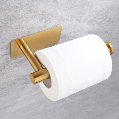 Papierhalter aus Edelstahl, weiß, selbstklebend, Wandhalterung, Ständer, Küche, Badezimmer, Toilettenpapier, Handtuch, Seidenrollenregal, gebürstetes Gold