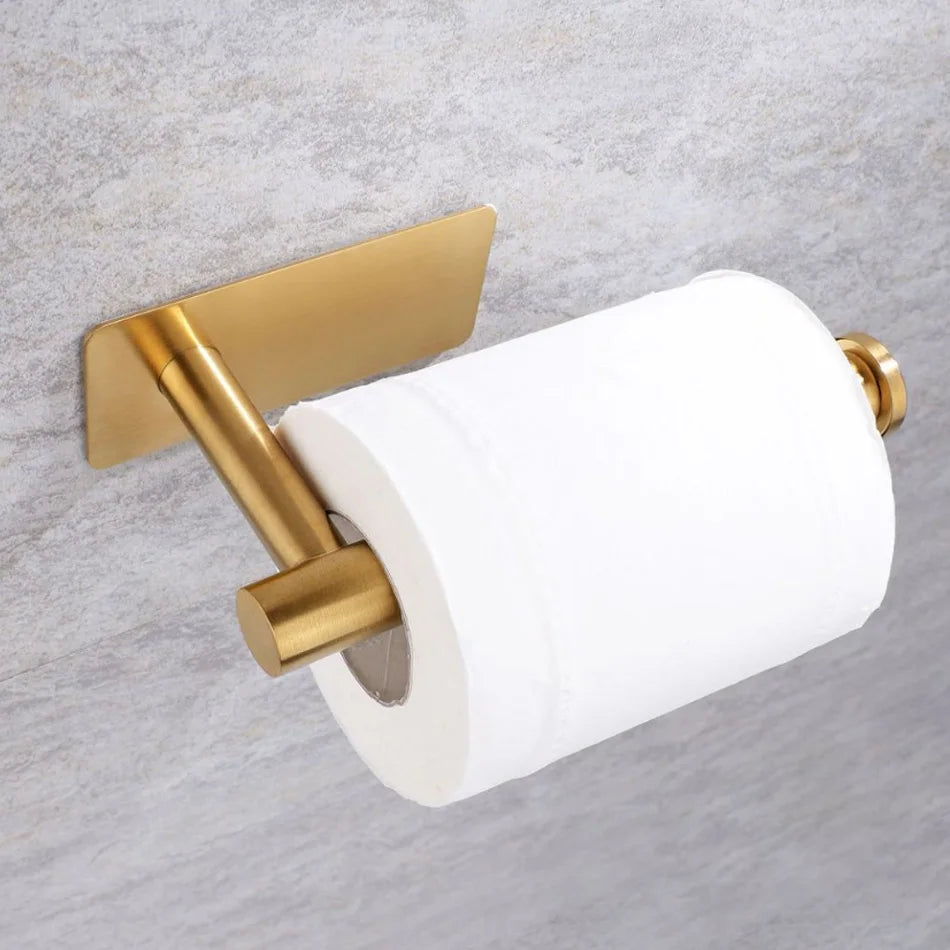 Selbstklebender Papierhalter aus Edelstahl, gebürstetes Gold, Schwarz, Weiß, Ständer für Küche, Badezimmer, Toilettenpapier, Handtuchrolle, Regal, Taschentuch zum Aufhängen