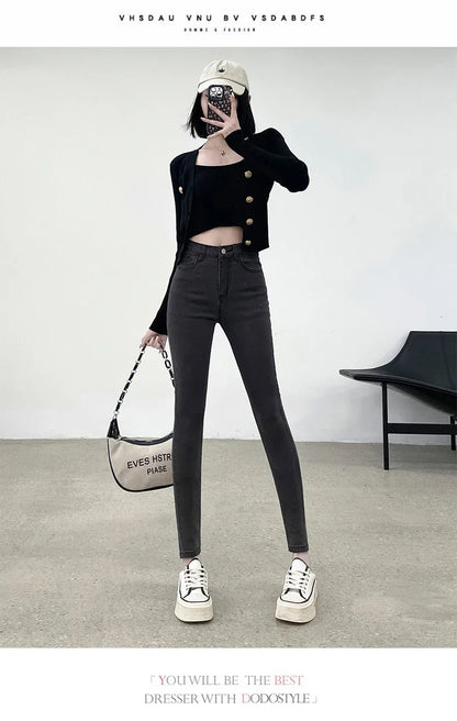 Spring and Summer Women's Casual Office Tight Solid Color Jeans Stretch Sexy Fashionable Classic Slim Fit Denim Pants Female.