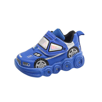 Diseny Kids'Casual Shoes Led Light Car Club Cartoon PU Leather Spring Shoes For Children Anti-slip Red Blue Shoes Size 21-30.