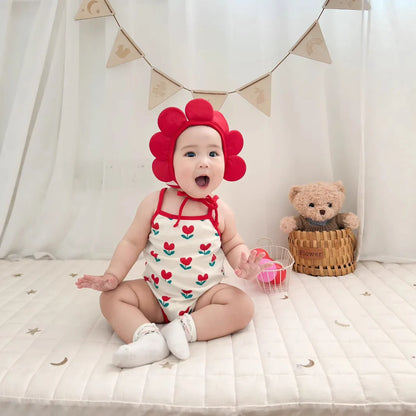 Baby Ein Stück Kleidung 2025, Sommer Koreanische Baby Body Ins Blume Voll Gedruckt Baby Sling Klettern Kleidung Mit Hut.