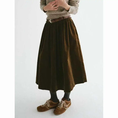 Advanced Retro Brown Skirt For Women In Autumn And Winter Fashion, Corduroy High Waist Slimming Skirt.