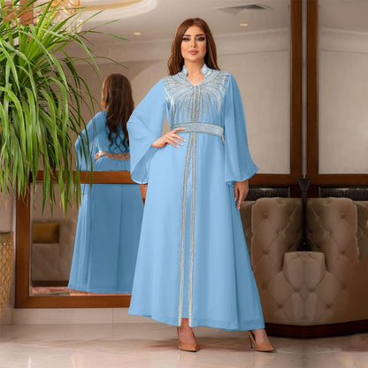 Uni Arabische Robe Mode Nahen Osten Muslimischen Kaftan Dubai Hot Fix Diamant Party Abendkleider für Frauen Kerb Stehkragen.