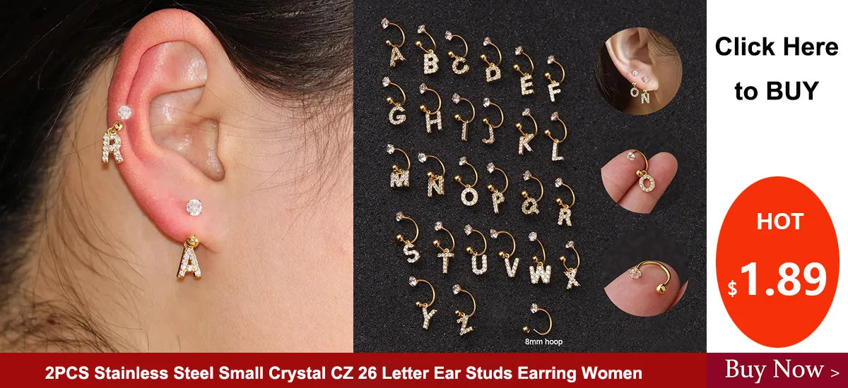 NEW IN 1 Piece Stainless Steel Mini Zircon Stud Earring Women Gold Color Helix Ear Studs Tragus Cartilage Piercing Jewelry.
