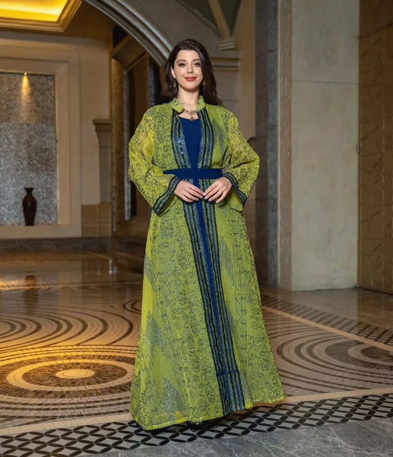 UNI Muslim Abaya Indische Anarkali Anzüge für Frau Dubai Tägliche Party Kleid Mode Langarm Gürtel Kleidung Muslimischen Robe.