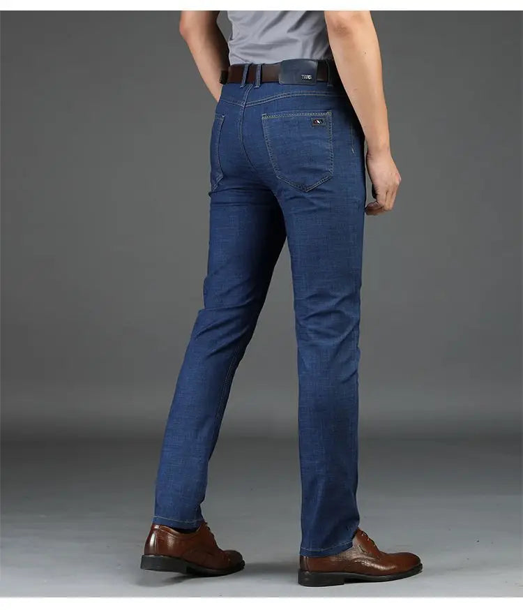 Classic Straight Men's Jeans Fitted Comfortable Elastic Business Casual Denim Pants Korean Fashion  Autumn Casual Trousers.