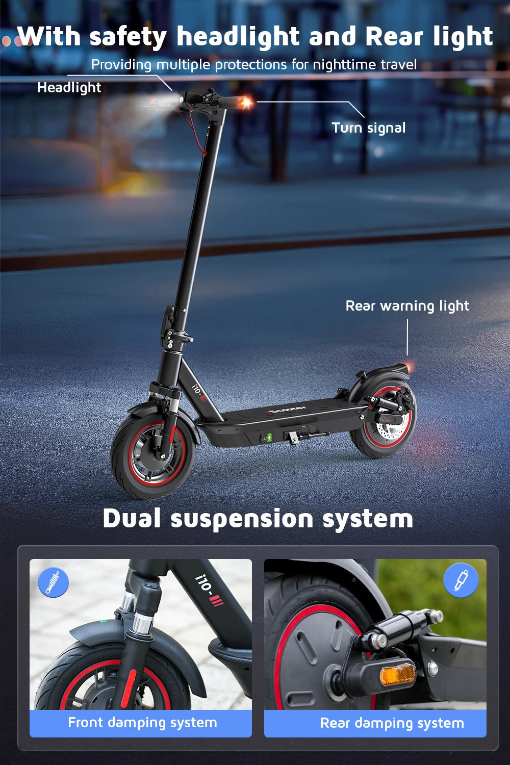 iScooter i10 Electric Scooter 10 Inch 650W Motor Foldable Electric Scooter Max Range 45Km 42V 15Ah Battery Scooter.