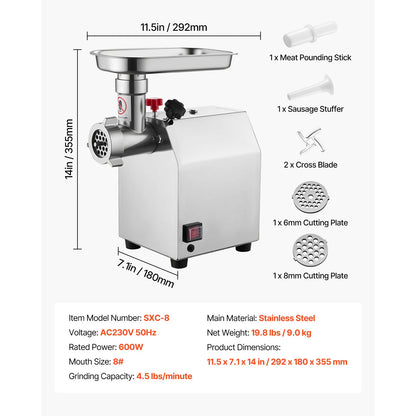 SucceBuy Meat Grinder 4.5 Lbs-9.2Lbs/Min Capacity Electric Meat Mincer w/ Blade Grinding Plate Sausage Maker for Kitchen Home.