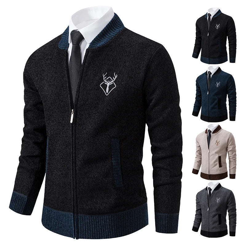 Sweater Cardigan Knitted Men's Clothing Korean Style Long Sleeve Fleece Warm Overcoat Baseball Jumper New Wool Sweatercoat.