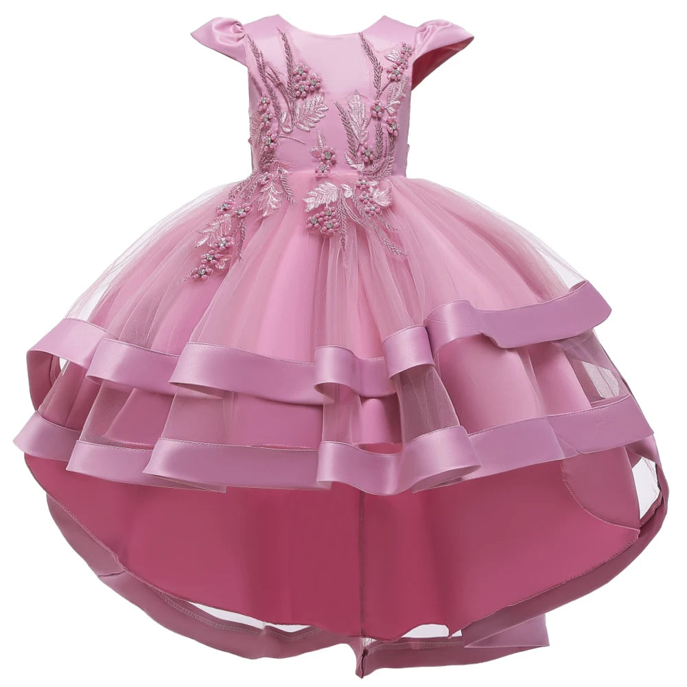 Rosa Mädchen bestickt Perlen Prinzessin Kleid für 3 bis 12 Jahre Mädchen Schwanz Party Kleid Kind Schule Performance-Kostüme.