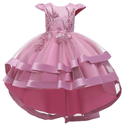 Rosa Mädchen bestickt Perlen Prinzessin Kleid für 3 bis 12 Jahre Mädchen Schwanz Party Kleid Kind Schule Performance-Kostüme.