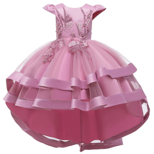 Rosa Mädchen bestickt Perlen Prinzessin Kleid für 3 bis 12 Jahre Mädchen Schwanz Party Kleid Kind Schule Performance-Kostüme.