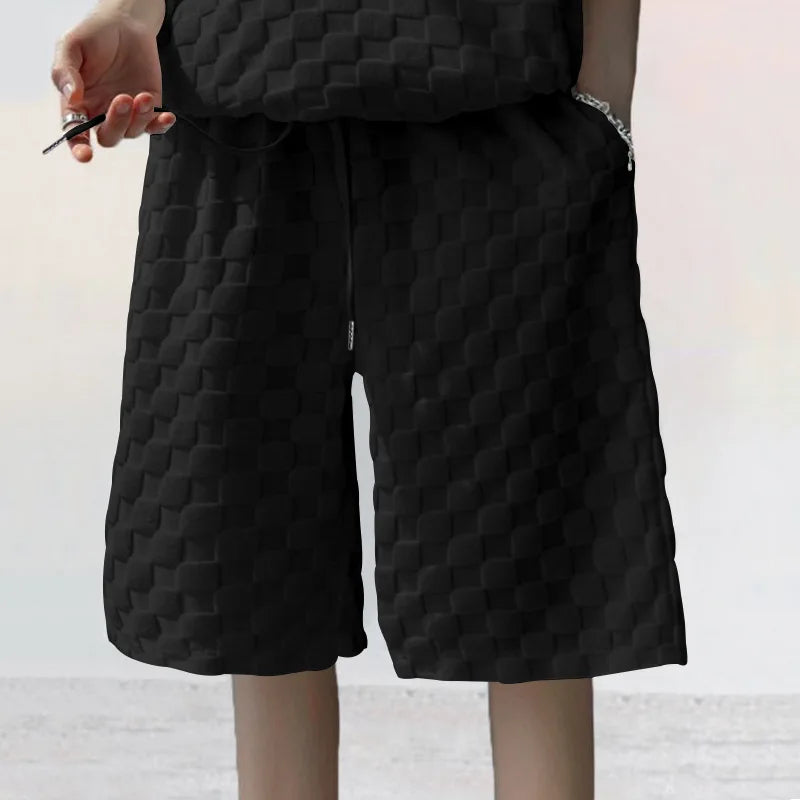 European and American Oversized Fashion Brand Men's Summer New Chessboard Plaid Loose Sports and Leisure Two-Piece Set.