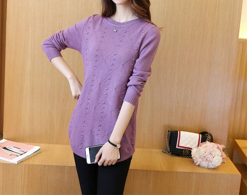 Strick pullover Herbst Winter Tops O-Ausschnitt Langarm Pullover lässig warme Damen pullover Midi lange schlanke Pullover Mädchen.