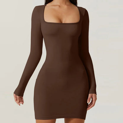 Wpnaks Frauen Bodycon Kleid Frühling Herbst Kleidung einfarbig sexy Langarm quadratischen Hals schlanke Mini kleid Club Streetwear.