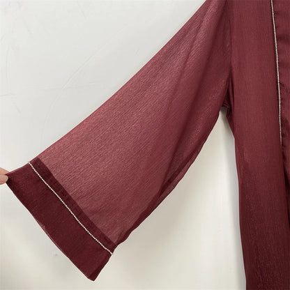 New Eid Ramadan Diamonds Open Kimono Abaya for Women Kaftan Muslim Dress Dubai Turkey Robe Islam Clothing Kebaya Caftan Jalabiya.
