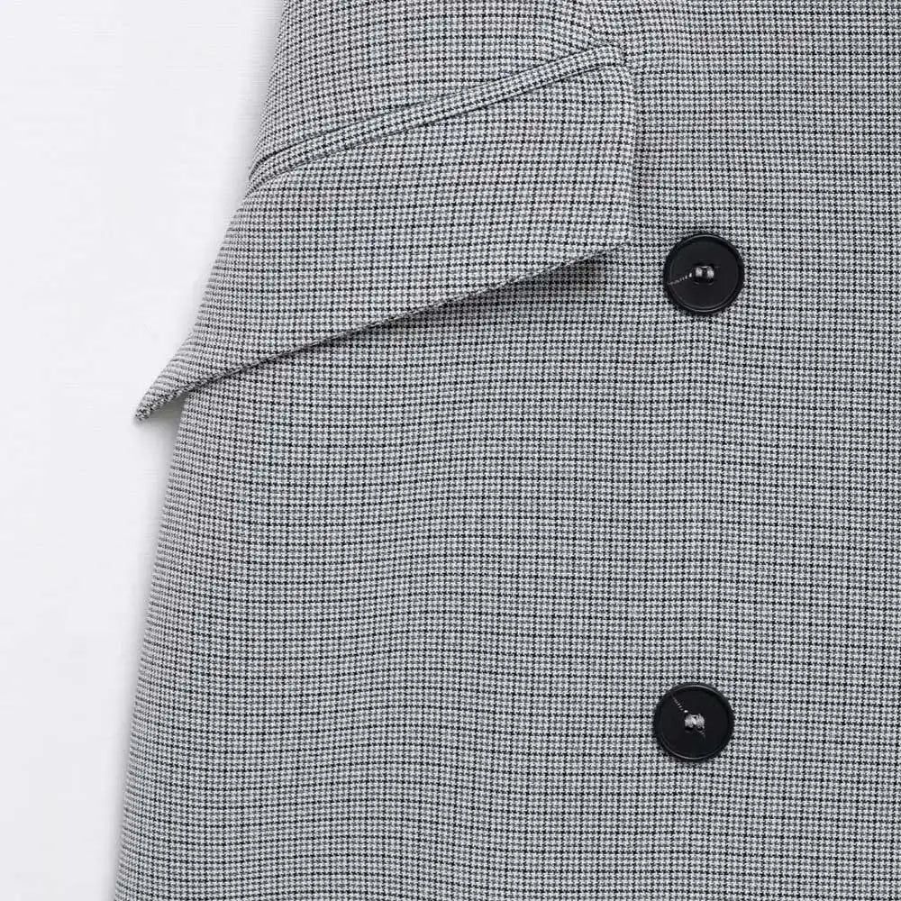 TRZA Mode Zweireiher Plaid Halter Mini Kleid für Frauen Front Klappen Taschen Backless Weibliche Kleider Vestidos Mujer.