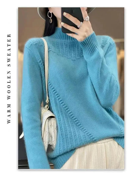 2024 herbst Neue Lose frauen Halb-rollkragen Verdickt Einfarbig Einfache Häkeln Beiläufige Gestrickte Pullover Pullover Top.