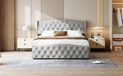 Lazyspace Hydraulisches Doppelbett 140x200cm/160x200cm, mit Stauraum, Lattenrost aus Holz, Baumwollleinen, ohne Matratze