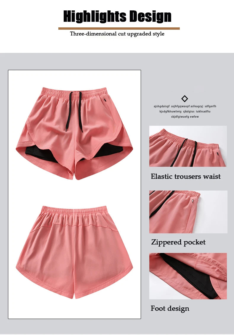 Yoga Short Pants Women Double Design Short Lightweight Comfortable Quick Dry Breathable Fitness Sport Anti-exposure Shorts Pants.