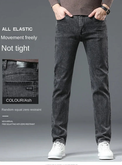 Spring Autumn New Men's Pure Black Slim Jeans Elastic Straight Pants Business Fashion Leisure Korean Vintage Denim Pants Male
